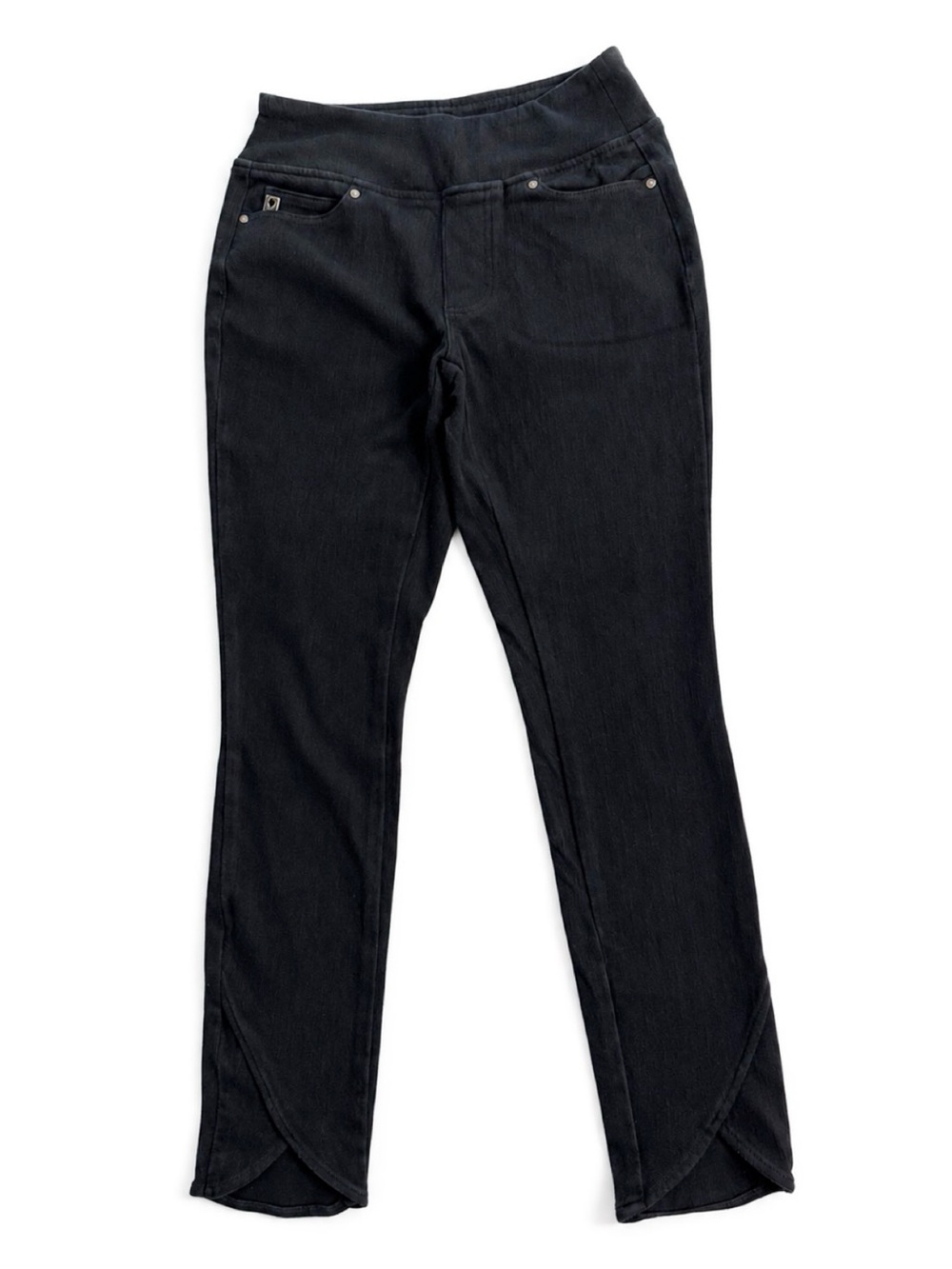 Belle by Kim Gravel Jeggings Size 2 Black Pull-On Stretch Pants Tulip Hem - Picture 2 of 8